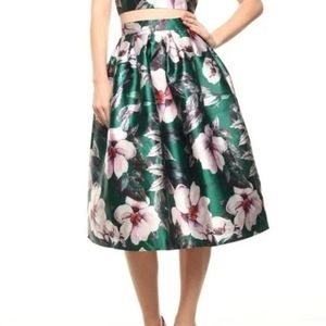 🔥🔥 AKIRA CHICAGO Green and Pink Floral High Waist Midi Skirt
